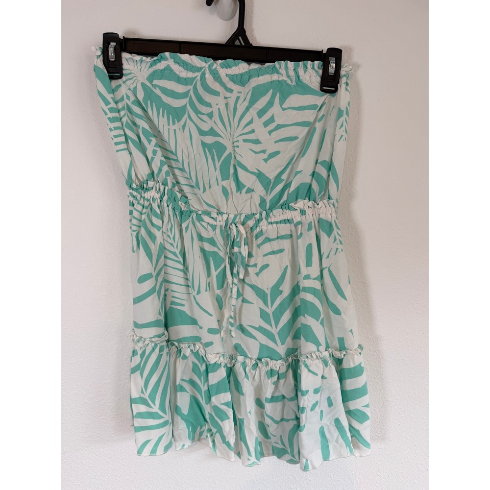 Ocean Drive Womens Strapless Mini Dress Mint Green White Palm Ruffle Size M